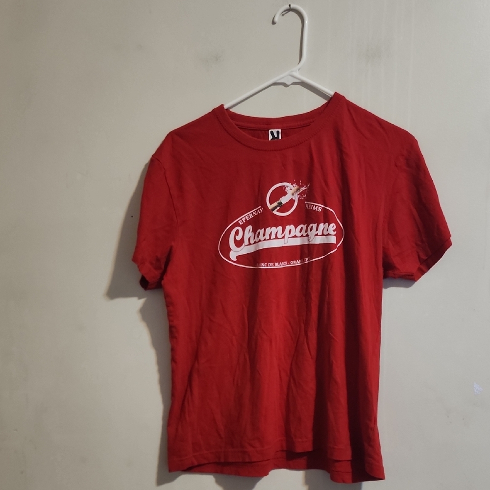 Red Graphic Tee with Champagne Logo